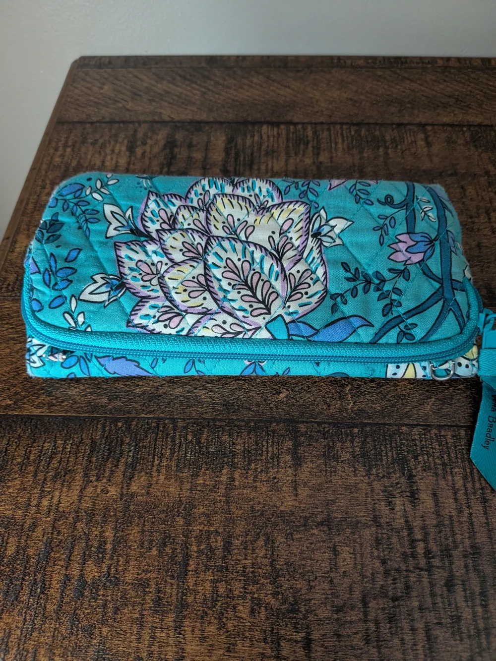 Vera Bradley Turquoise Floral Quilted Zip Wallet